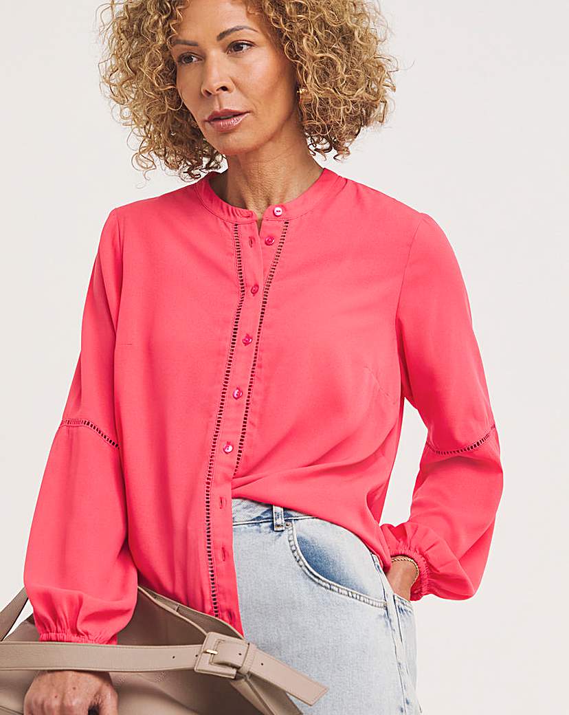 Coral Ladder Trim Collarless Blouse