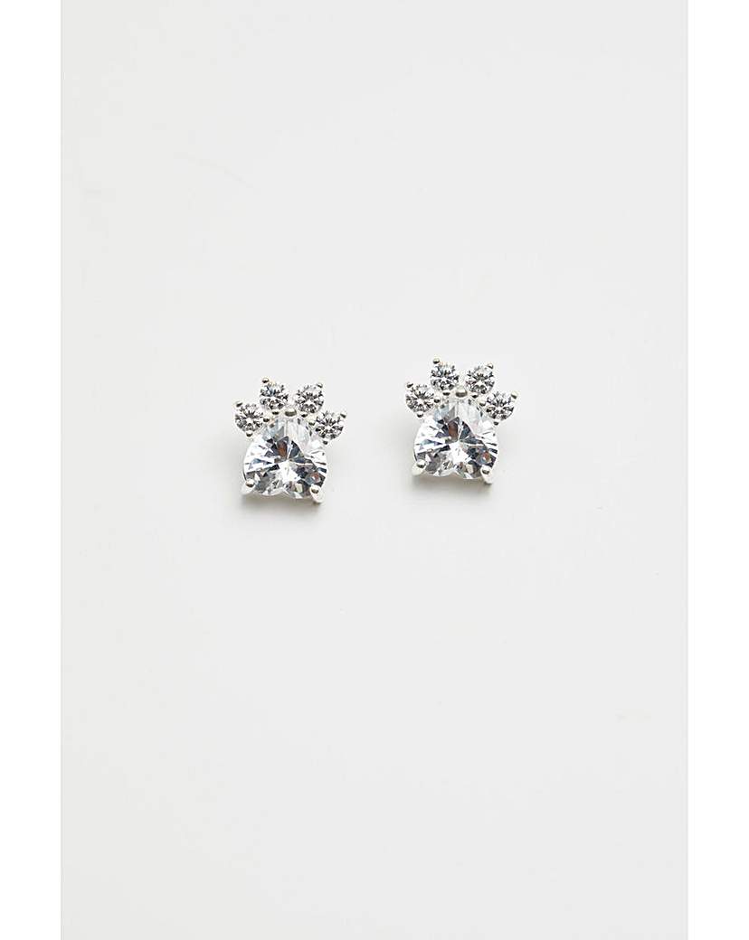 Simply Silver CZ Paw Print Earrings