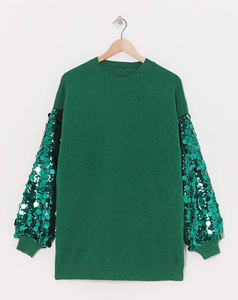 Lovedrobe Green Disk Sequin Sleeve Jumper - 16/18