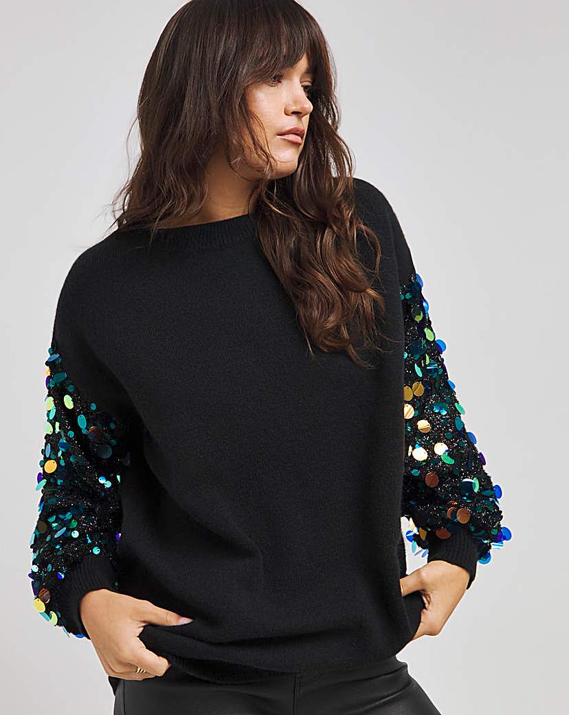 Lovedrobe Disc Sequin Sleeve Jumper