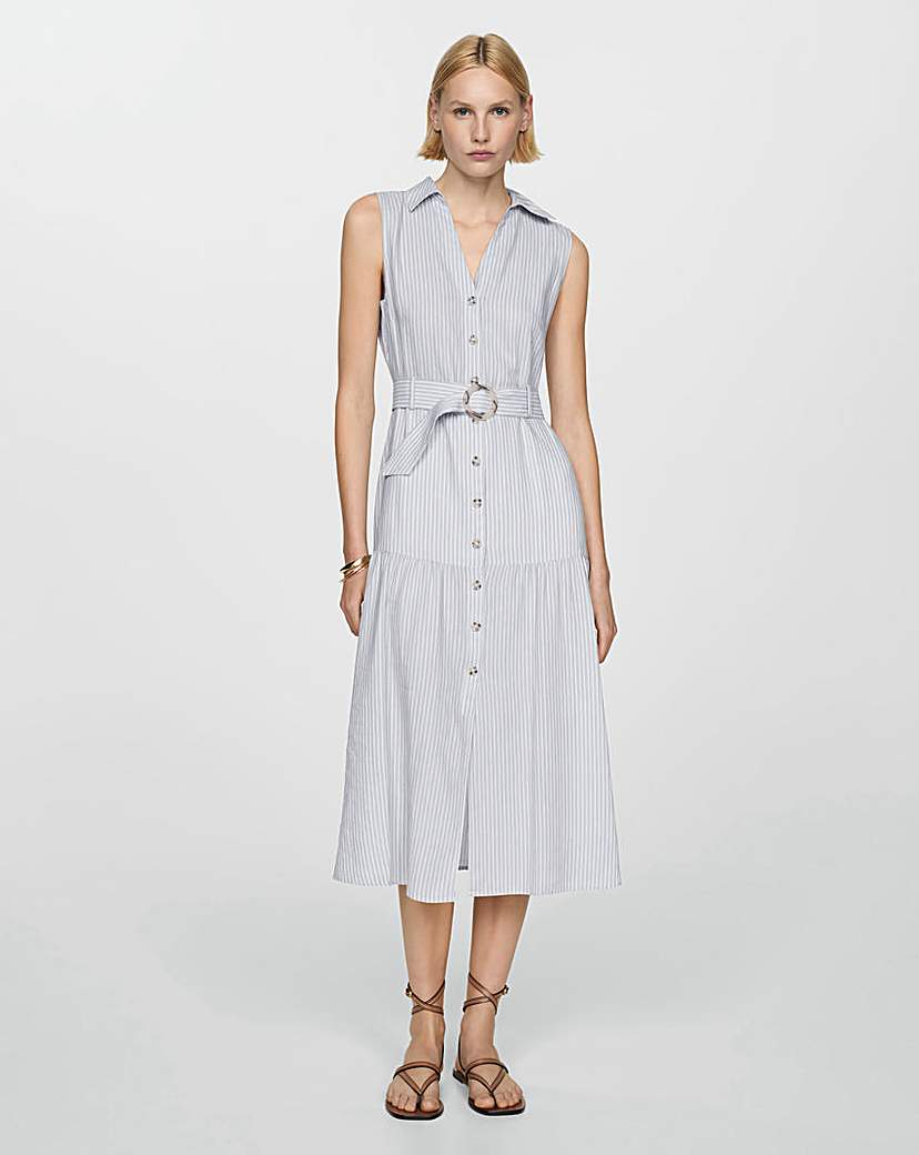 Mango Linen Blend Shirt Midi Dress