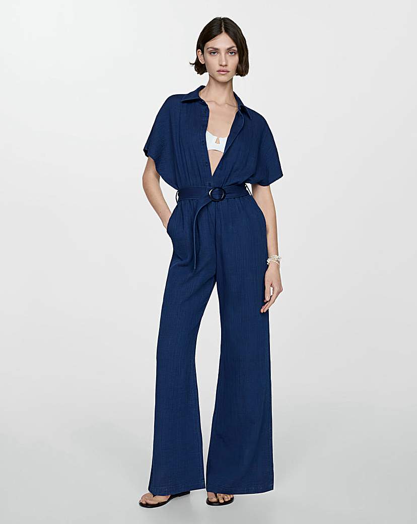 Mango Bambie Textured Cotton Jumpsuit