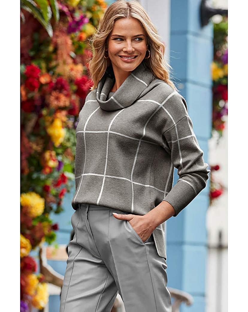 Sosandar Cowl Neck Check Jumper