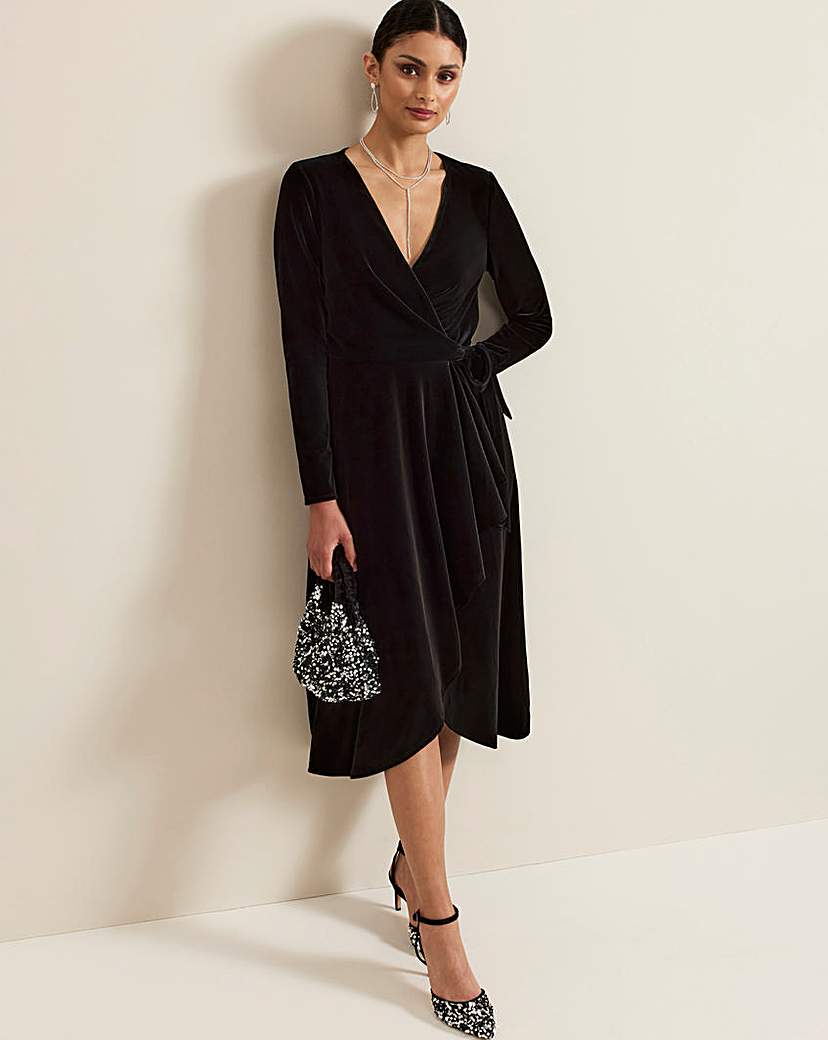 New In - Phase Eight Black Velvet Wrap Dress