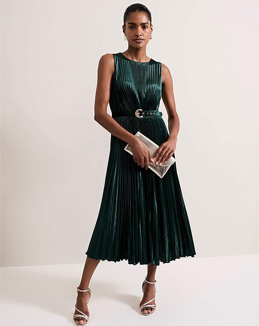 New In - Phase Eight Velvet Pleat Midi Dress