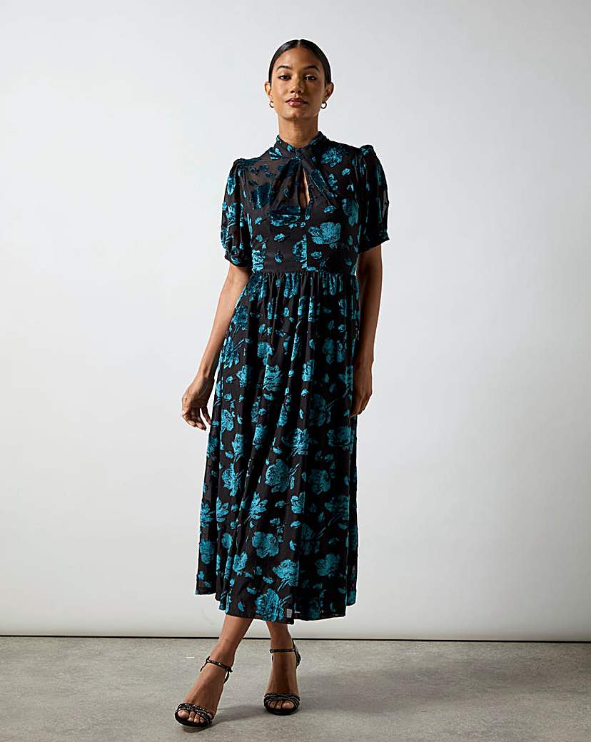 Ro&Zo Erin Teal Floral Midi Dress