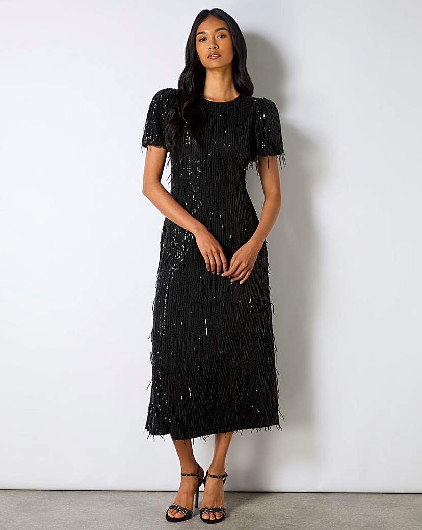 New In - Ro&Zo Gina Black Sequin Midi Dress