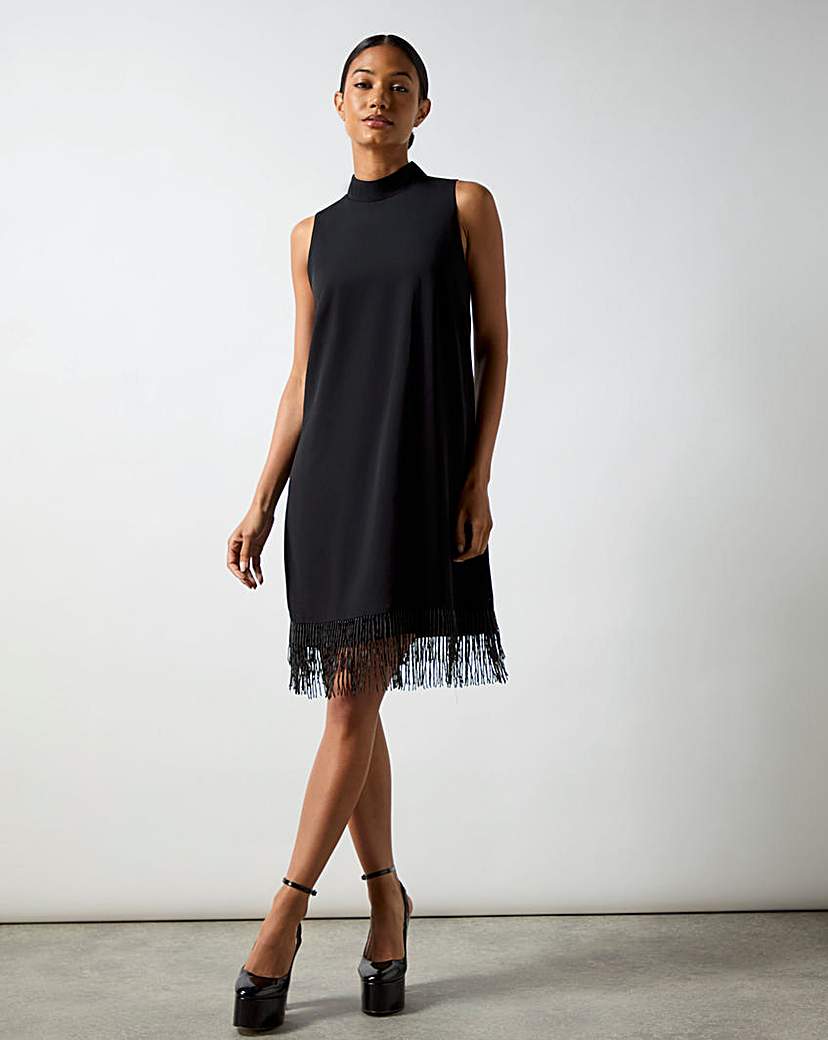 New In - Ro&Zo Black Feather Trim Dress