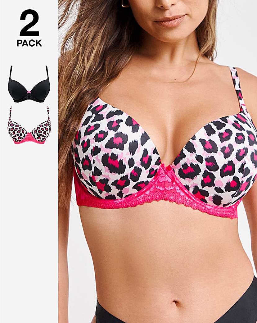 2 Pack Padded Boost Plunge Print Bras