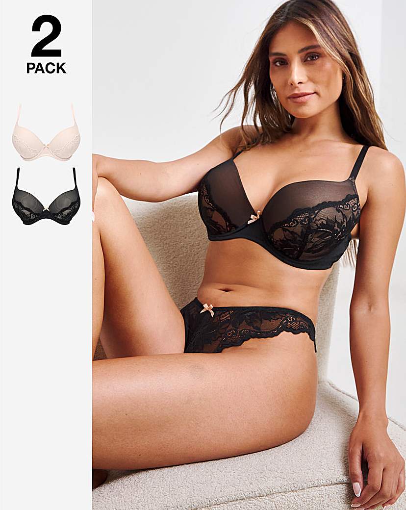 2 Pack Padded Boost Bras Black/Blush