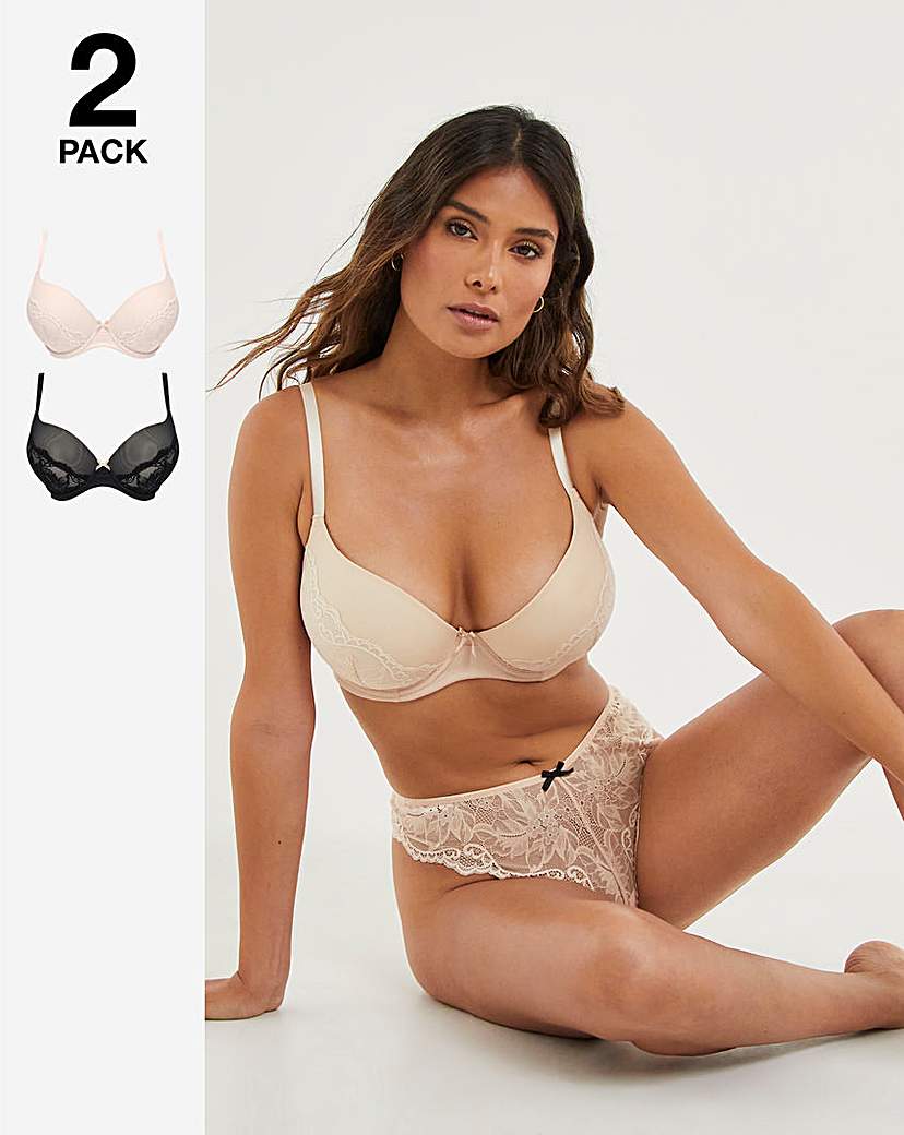 2 Pack Padded Boost Bras Black/Blush