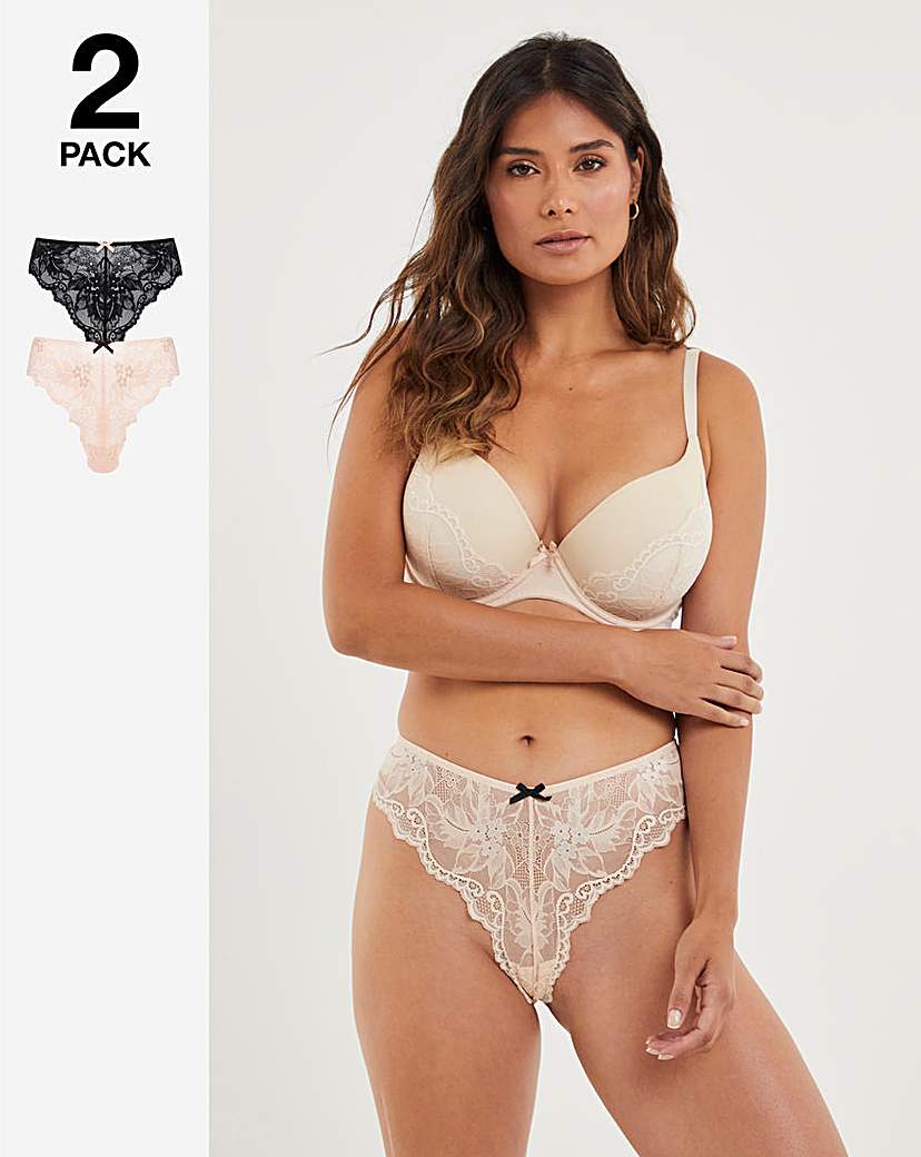 2 Pack High Leg Lace Thongs