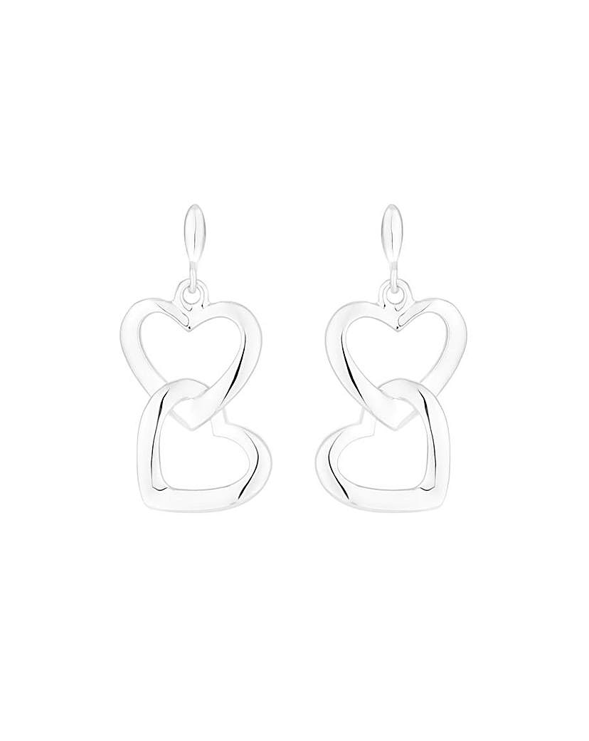 Simply Silver Double Drop Heart Earrings