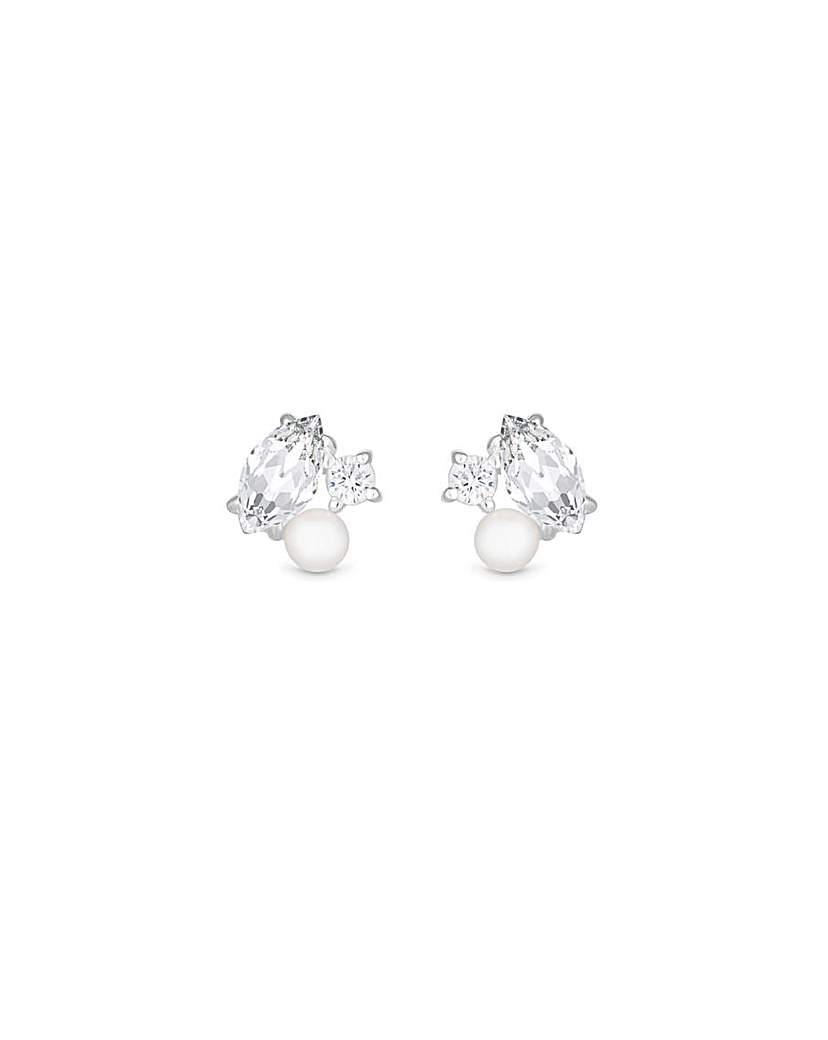 Simply Silver CZ Freshwater Pearl Studs