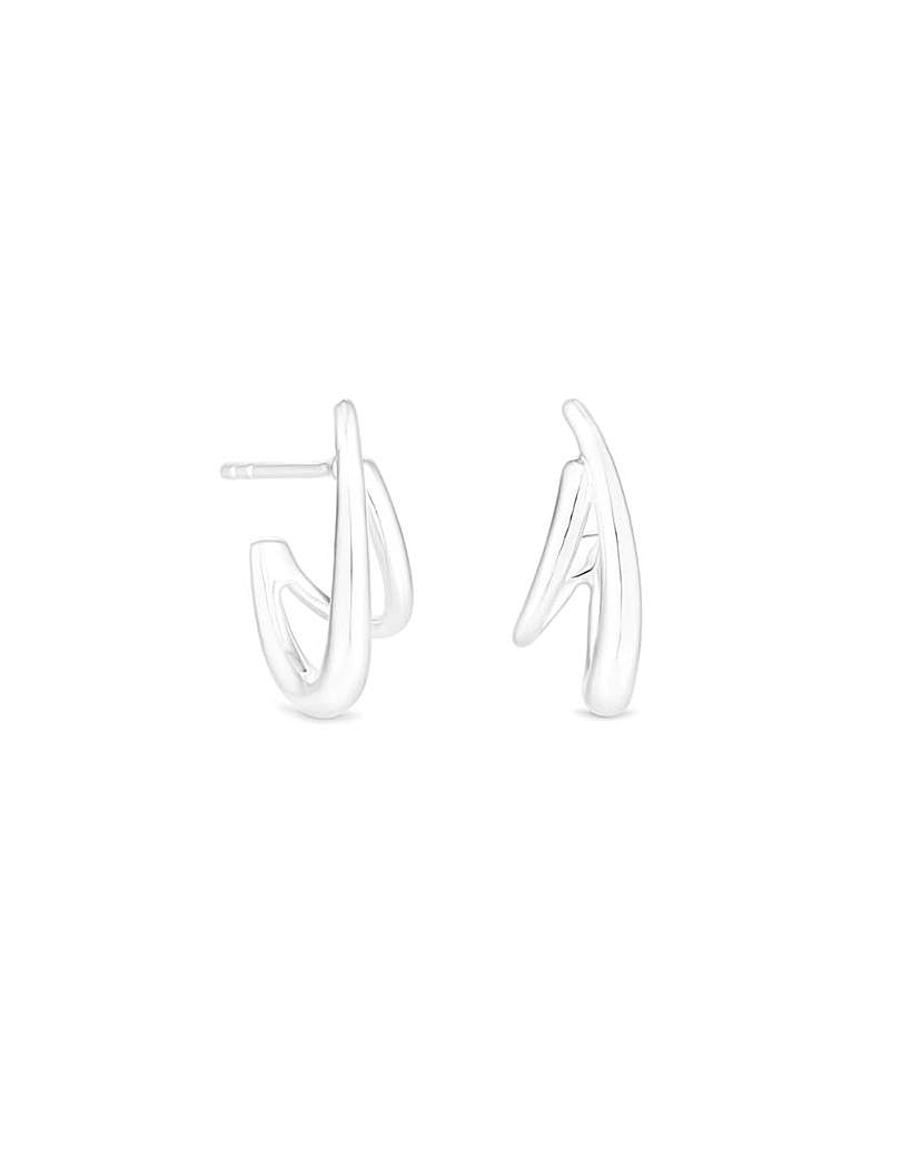 Simply Silver Pol Double Row Earrings