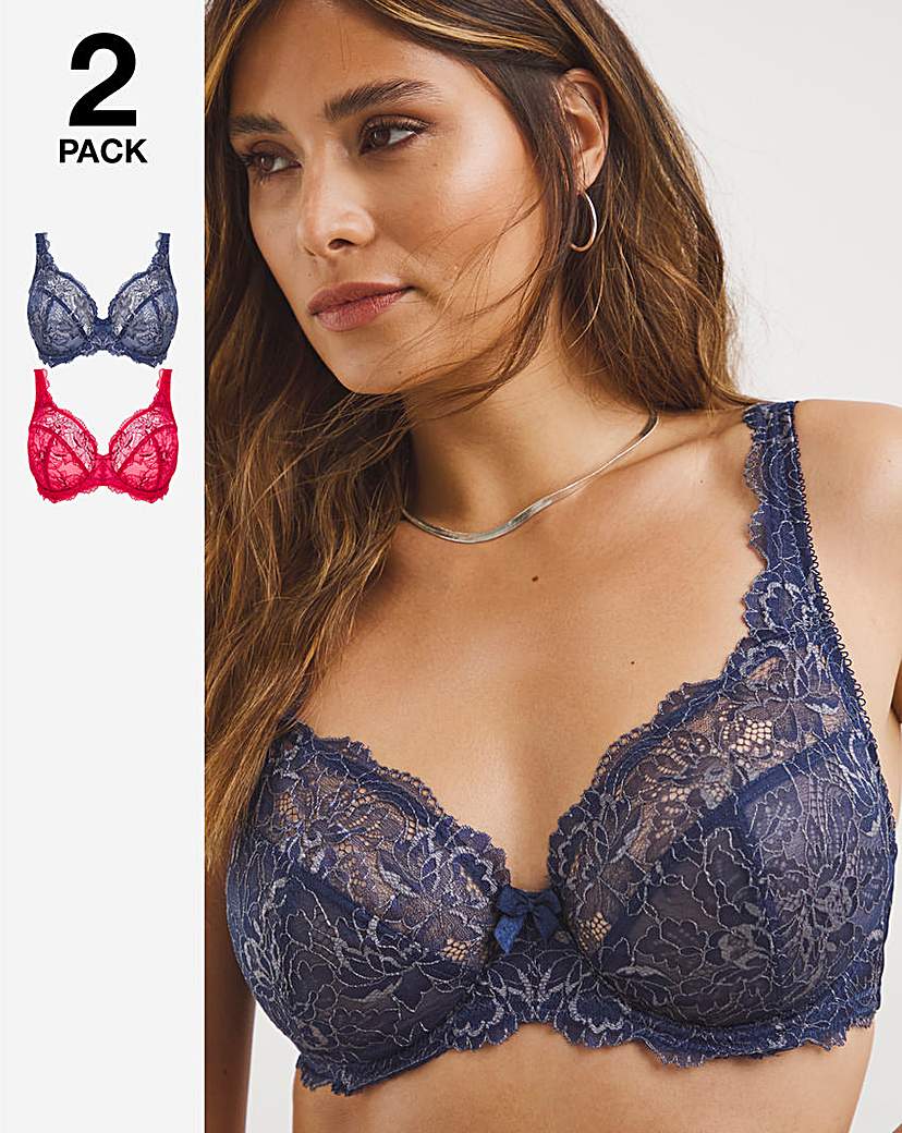 2 Pack Ella Lace Full Cup Wired Bras