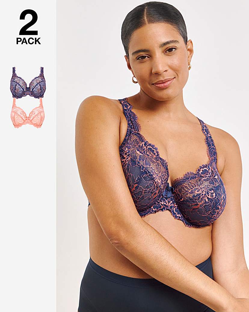 2 Pack Ella Lace Full Cup Wired Bras