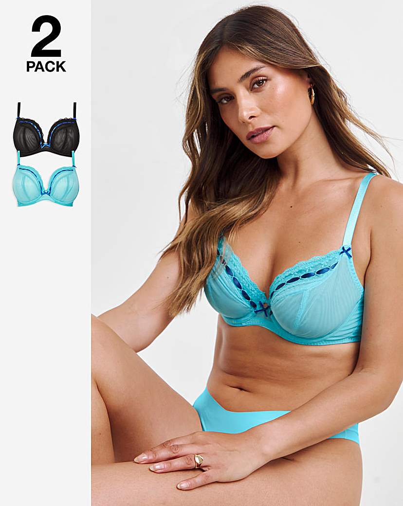 2 Pack Ellie Everyday Ribbon Plunge Bras