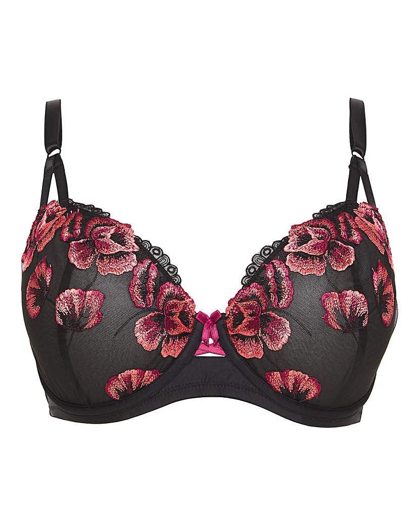 Joanna Hope Plus Size Joanna Hope Poppy Embroidery Balcony Bra In Black/red | UK Size 40B Women's