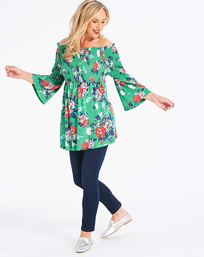 Image of Longer Length Shirred Bardot Top