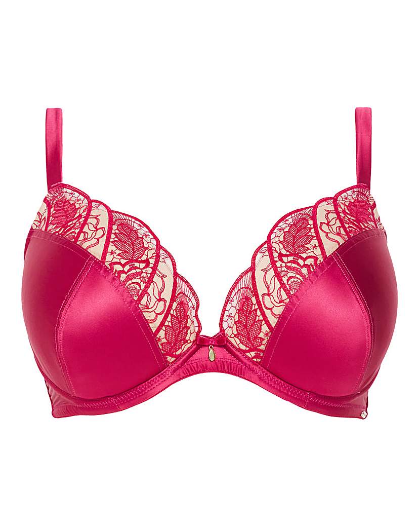 Joanna Hope DD+ Joanna Hope Satin Embroidery Plunge Bra In Cherry | UK Size 40F Women's