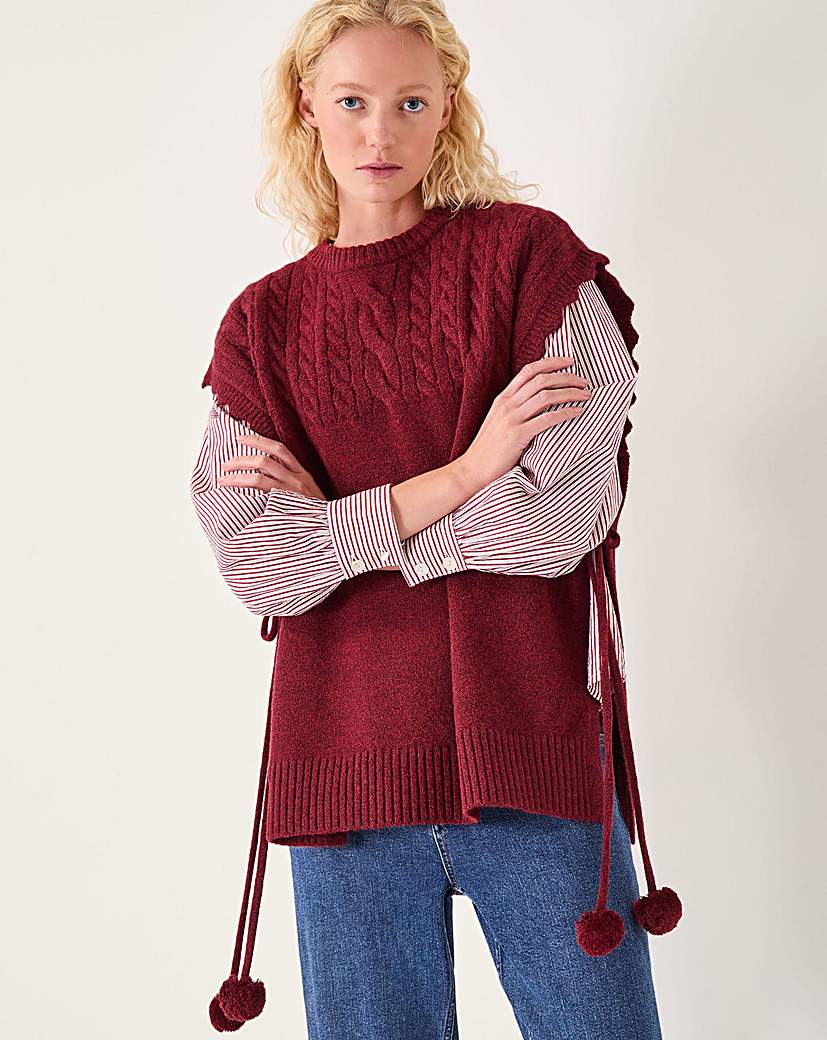 Monsoon Coco Cable Knit Poncho Burgundy Monsoon …