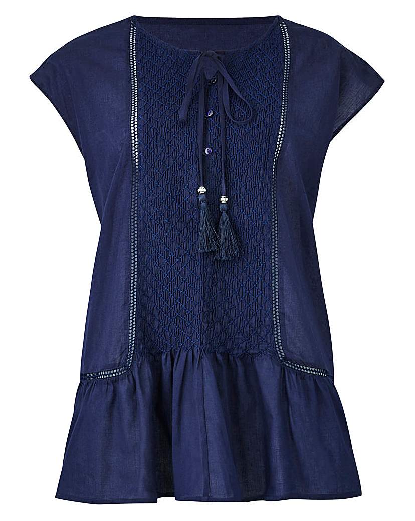 Image of Tie Neck Cotton Blouse