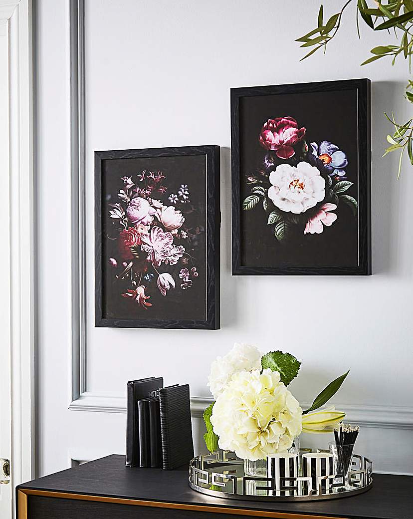 Set of 2 Dark Floral Framed Print