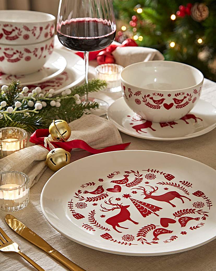 New In - Festive Folk 12 Piece Dinner Set