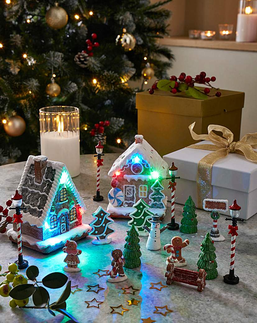 Lit Gingerbread Christmas Village