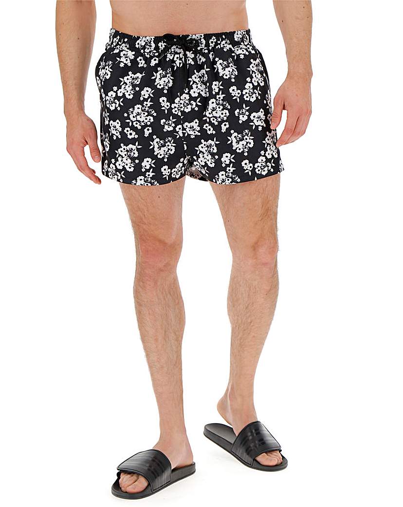 Black Floral Swim Short