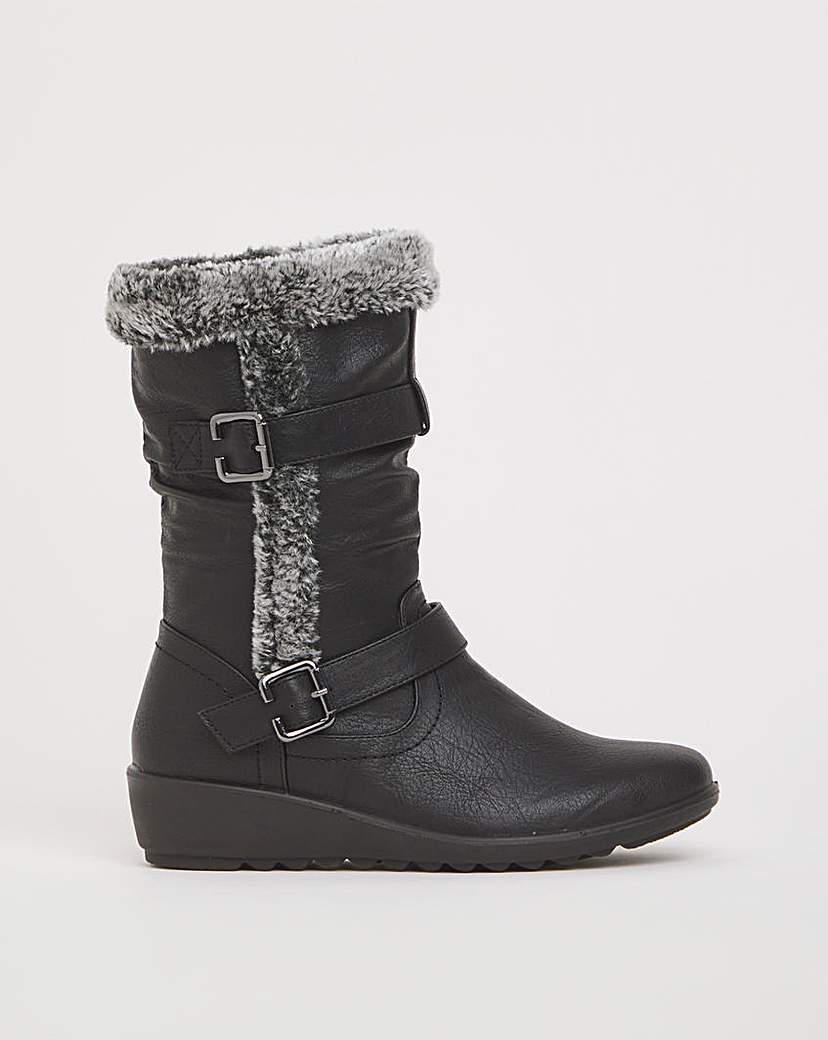 Cushion Walk Wedge Fur Buckle Boot E Fit