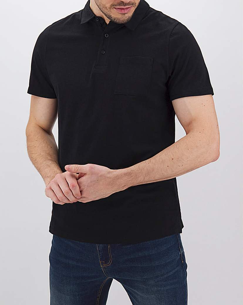 Image of Black Stretch Jersey Polo Long