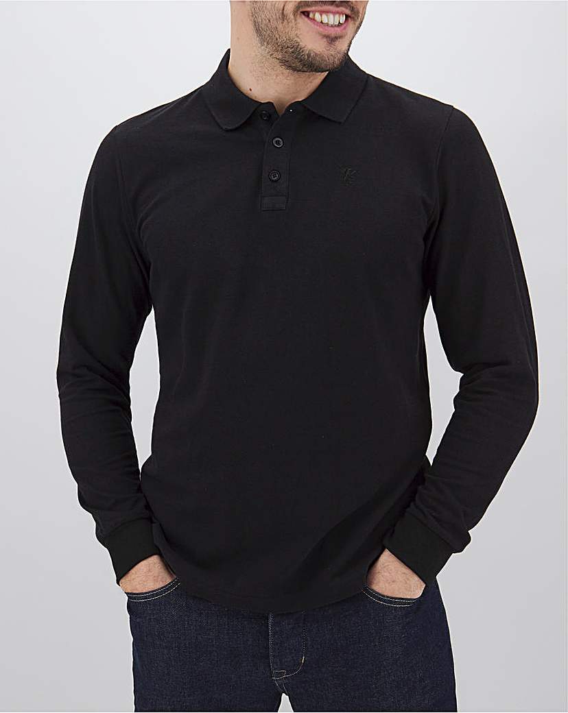 Image of Black Long Sleeve Embroidered Polo Long