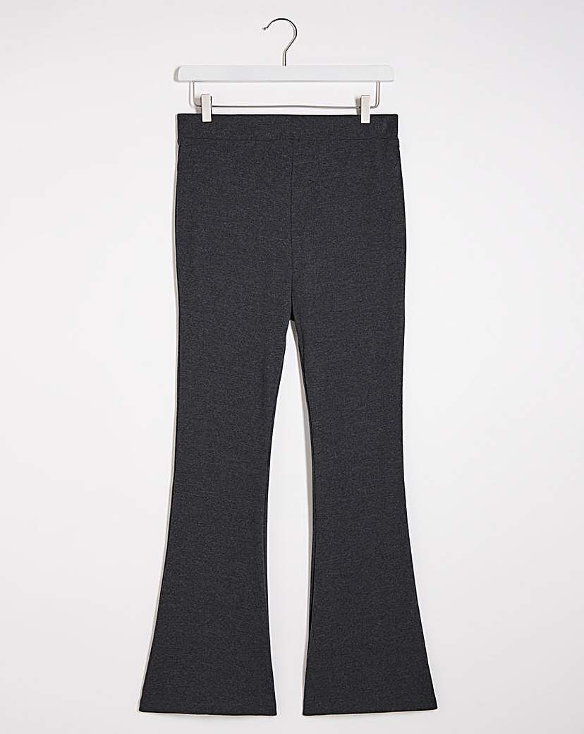 Image of Charcoal Marl Ribbed Wide Leg Trousers