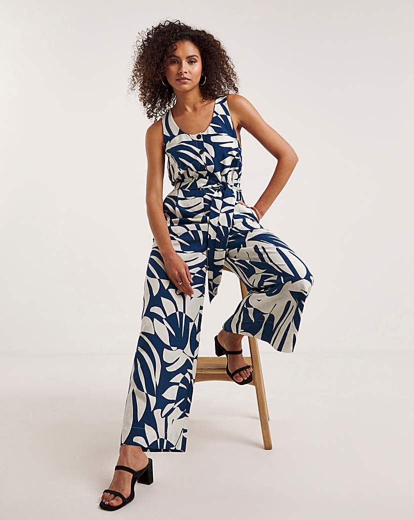 Ro&Zo Palm Print Linen Jumpsuit