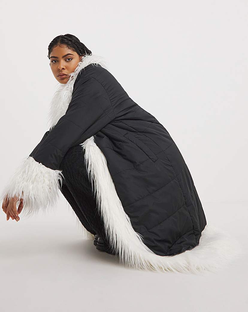 native youth cocoon puffa with faux fur