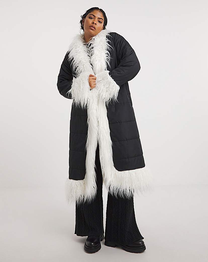 Native Youth Cocoon Puffa With Faux Fur