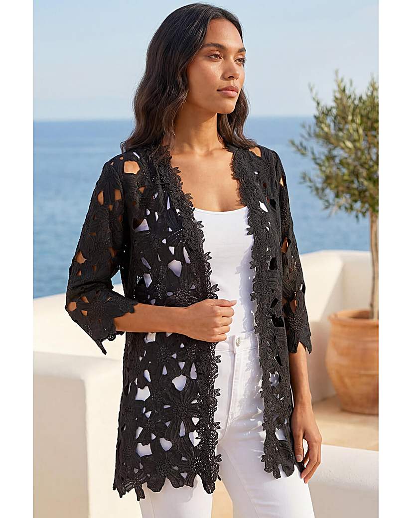 Roman Originals - Women's Jacket - Crochet Lace - Black - Size 16