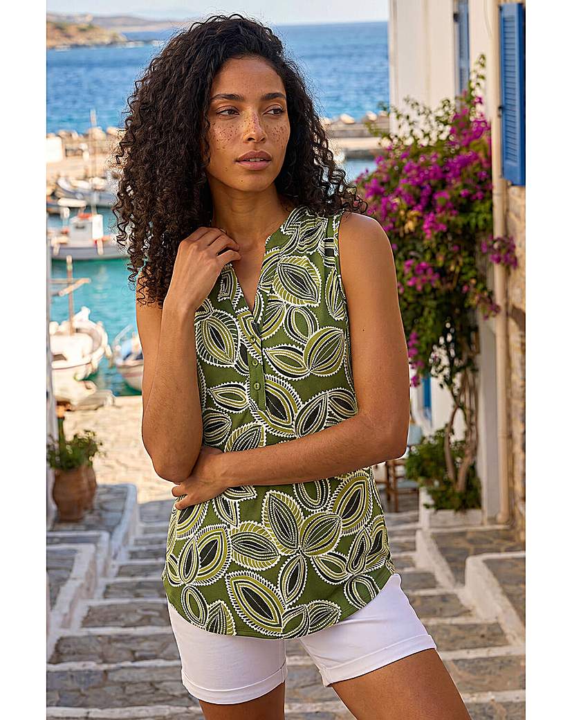 Roman Women's Khaki Textured Leaf Print Vest Top In | : Size 12 - Image 4