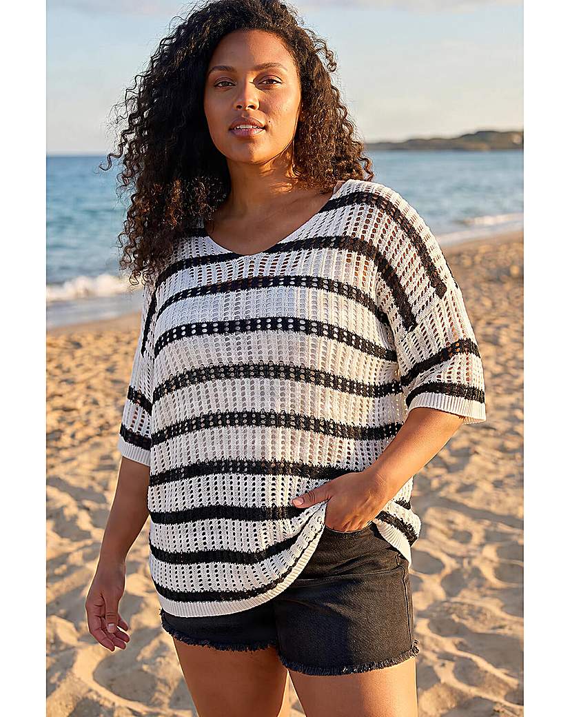 Roman Curve Black Crochet Knitted Top 22/24