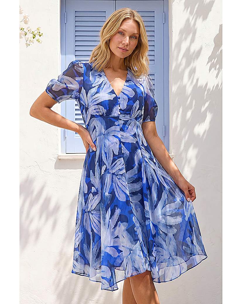 Roman Originals Women's Blue Roman Abstract Floral Hanky Hem Dress Size 18