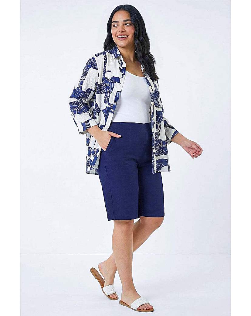 Roman Curve Women's Navy Elastic Waist Knee Shorts