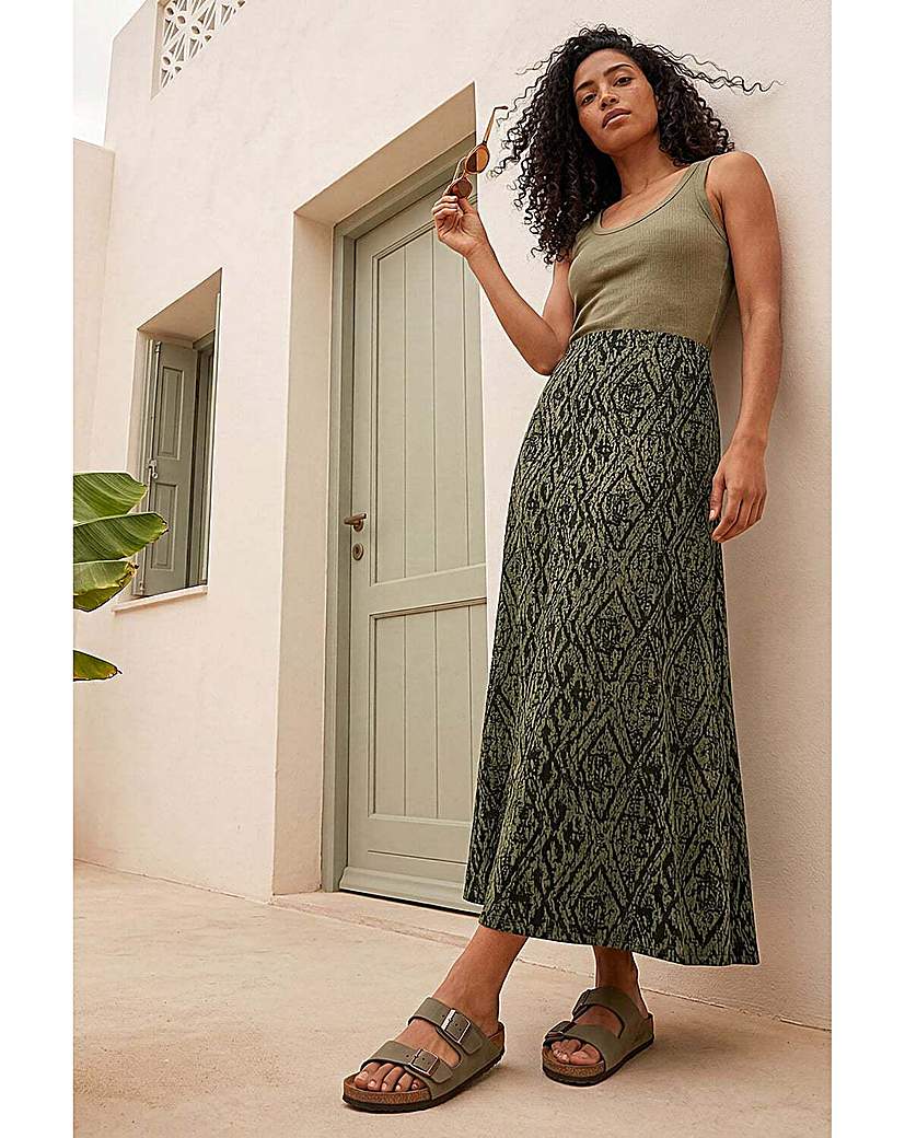 Roman Originals Women's Khaki Roman Abstract Diamond Print Midi Skirt Size 16