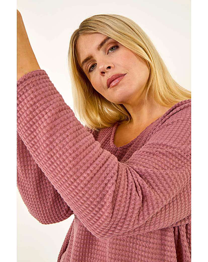 Roman Curve Pink Textured V-Neck Stretch Top 22/24