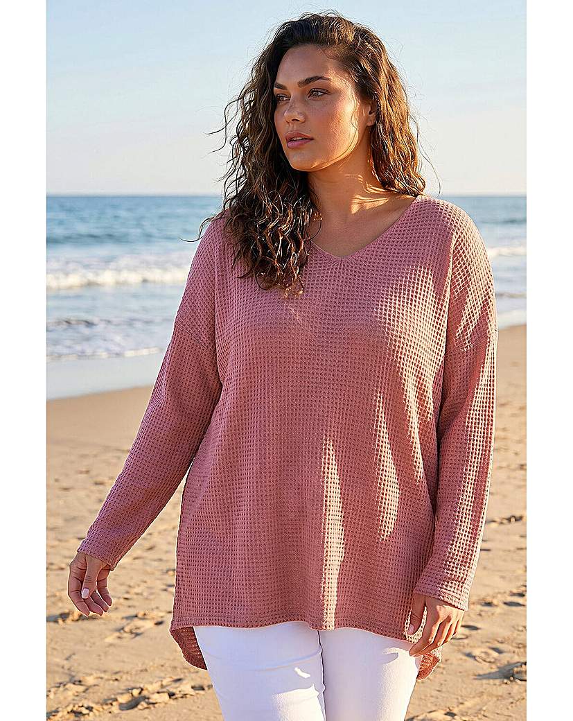 Roman Curve Textured V-Neck Stretch Top