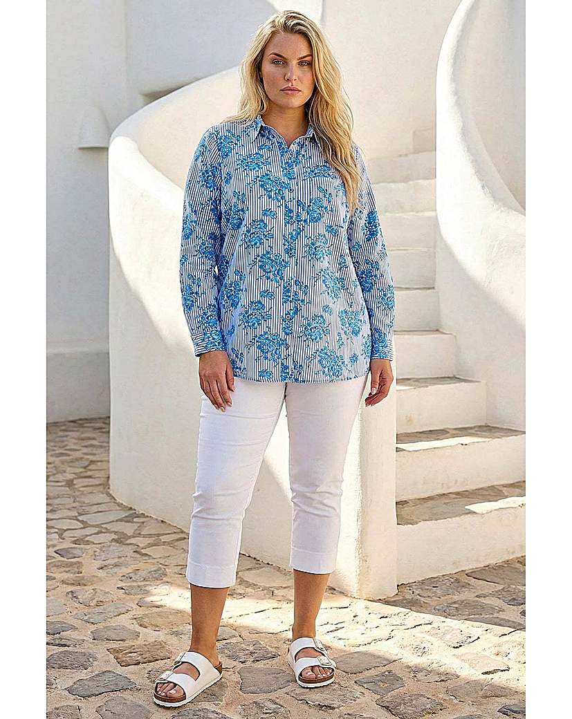 Roman Curve Women's Blue Stripe Floral Print Blouse Size 20