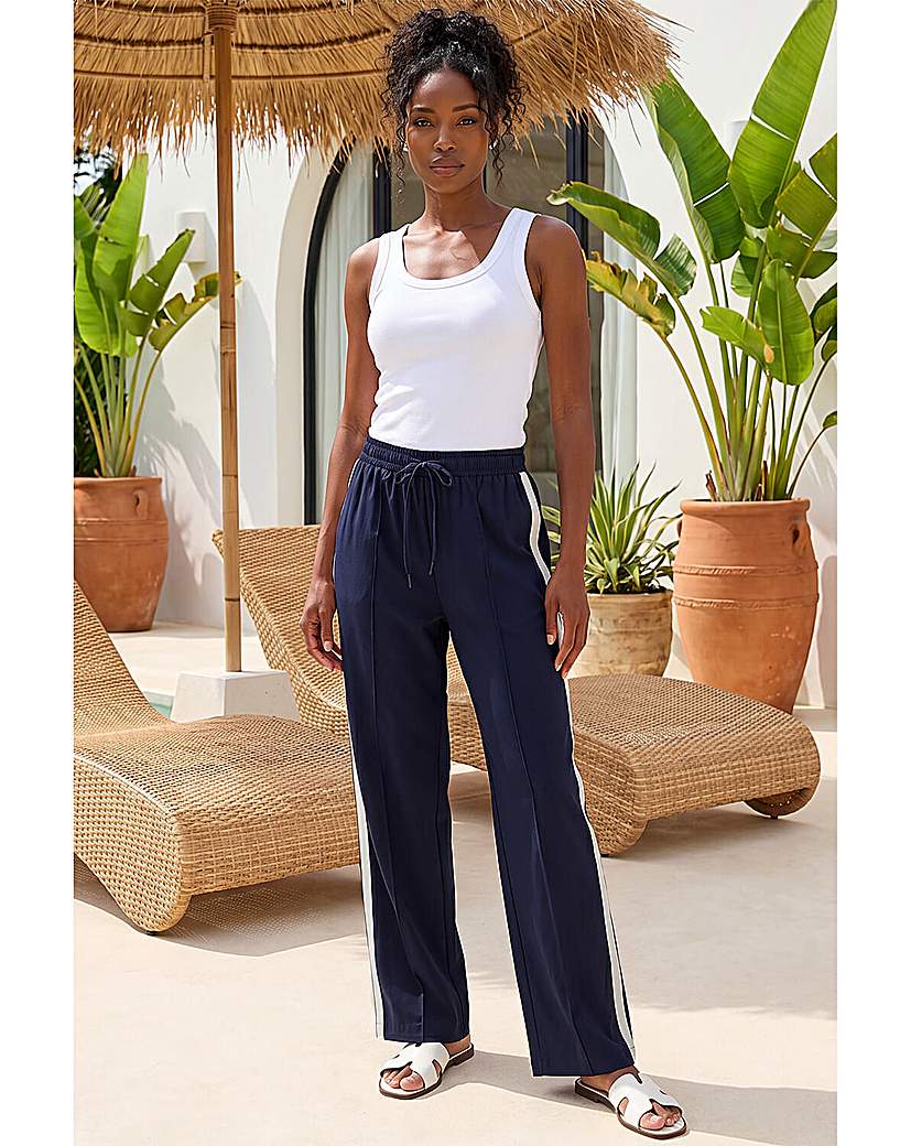 Roman Originals - Women's Trousers - Tie Waist Bengaline - Navy - Size 16