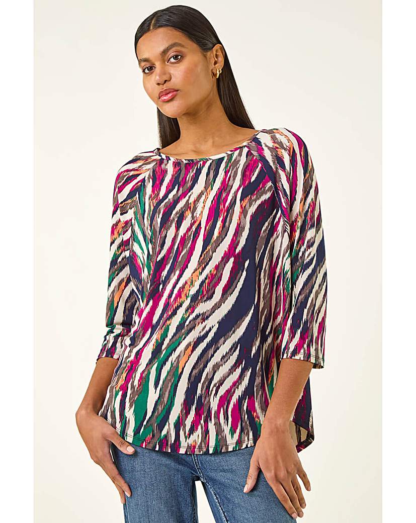 Roman Originals Women's Multi Roman Stripe Print Stretch Tunic Top Size 18