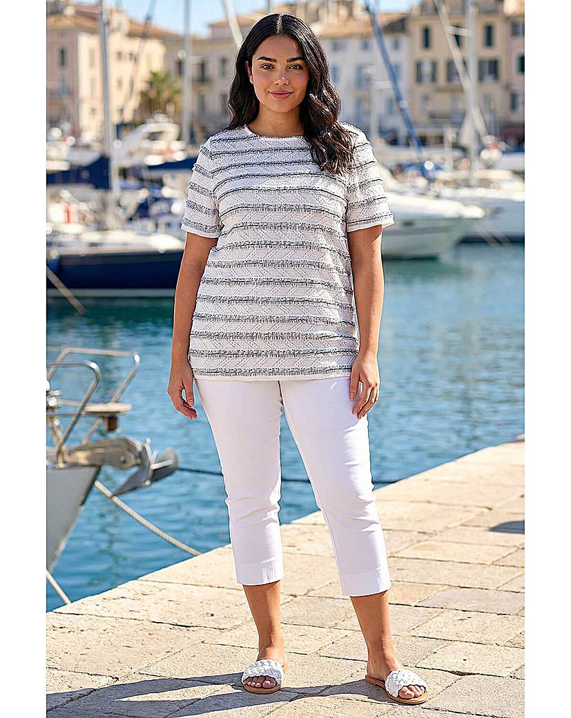 Roman Women's Ivory Curve Stripe Frill Lace Top In | Size: 22/24 - Image 4